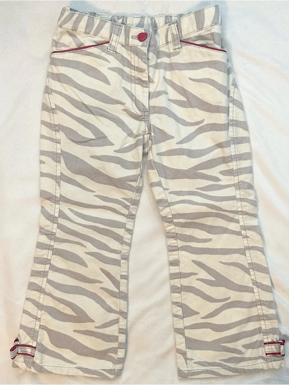 Vintage 2004 Gymboree Tiger Club Love Animal Prnt Cream Gray Velvet Pants Girl 5